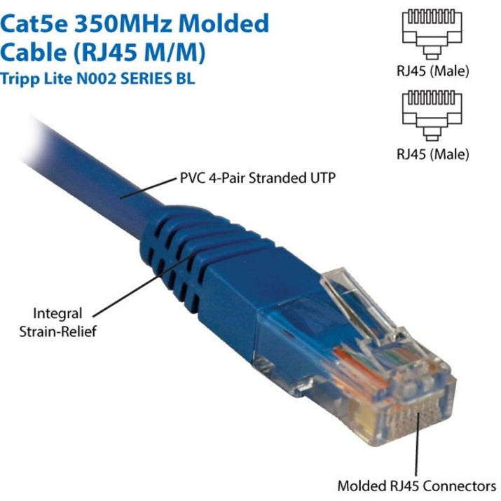 Eaton Tripp Lite Series Cat5e 350 MHz Molded (UTP) Ethernet Cable (RJ45 M/M), PoE - Blue, 3 ft. (0.91 m) — N002-003-BL