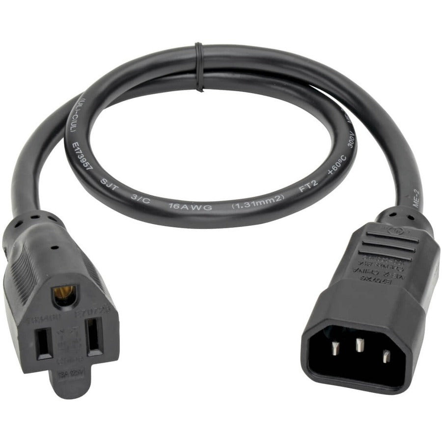 Eaton Tripp Lite Series NEMA 5-15R to C14 Computer AC Power Cable - 13A, 125V, 16 AWG, 2 ft. (0.61 m), Black — P002-002
