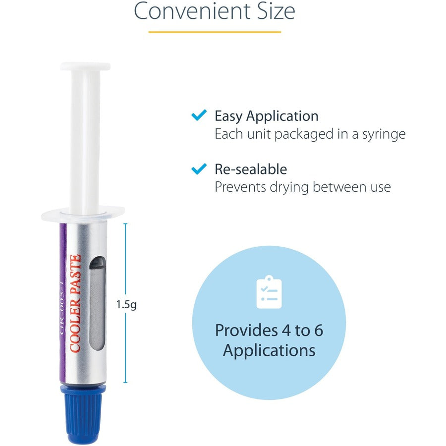 StarTech.com Thermal Paste, 1.5g Metal Oxide Heat Sink Compound, Re-sealable Syringes, CPU Paste — SILVGREASE1