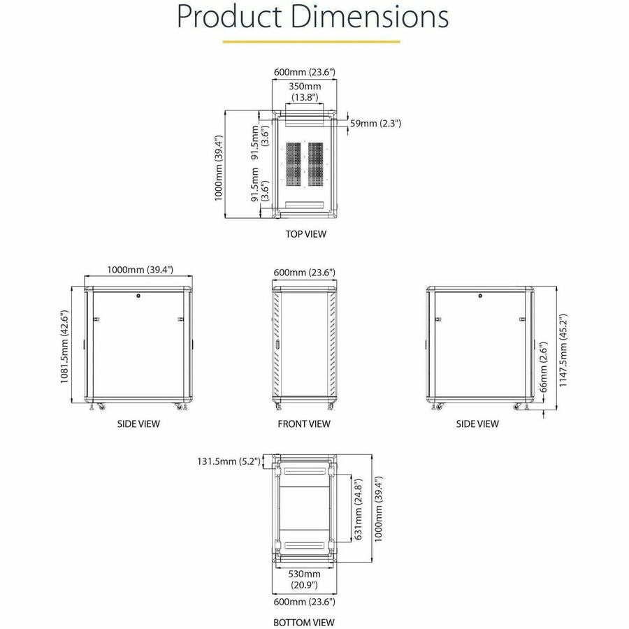 StarTech.com 22U 36in Knock-Down Server Rack Cabinet with Caster — RK2236BKF