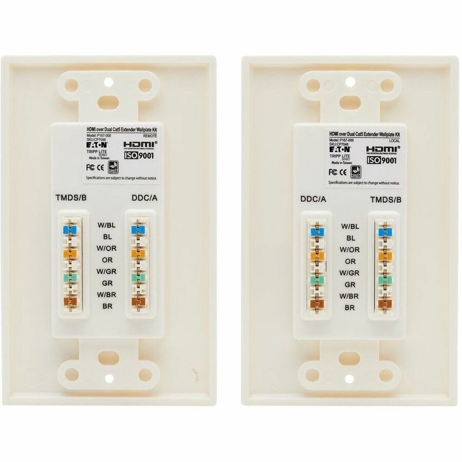 Eaton Tripp Lite Series HDMI over Dual Cat5/Cat6 Extender Wall Plate Kit with Transmitter and Receiver, TAA — P167-000