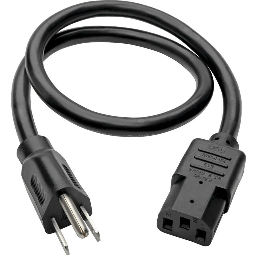 Eaton Tripp Lite Series Computer Power Cord, NEMA 5-15P to C13 - Heavy-Duty, 15A, 125V, 14 AWG, 2 ft. (0.61 m), Black — P007-002