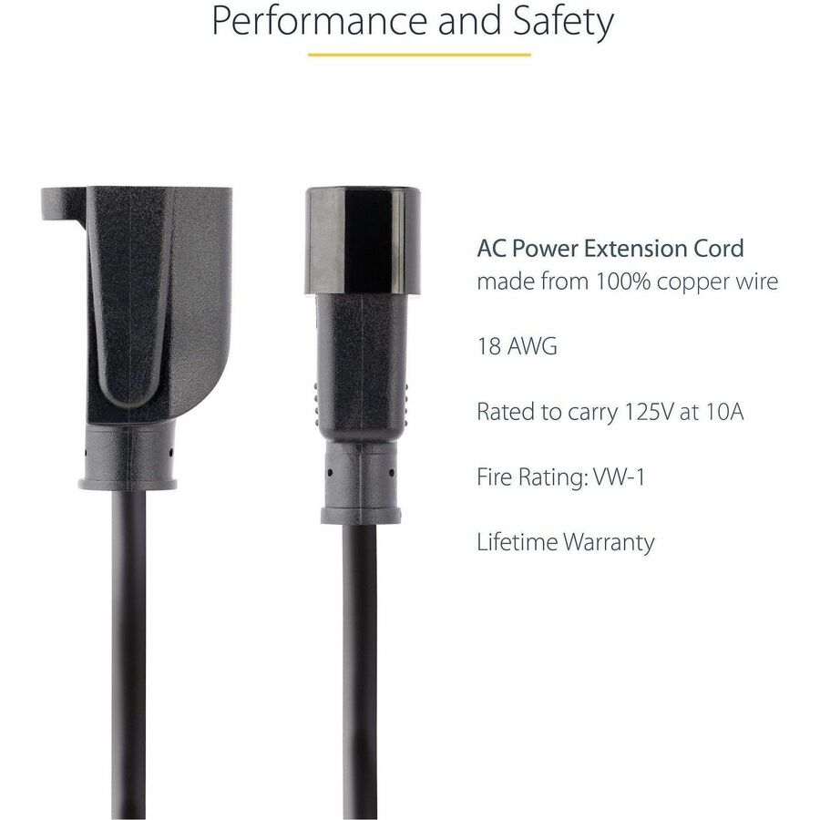 StarTech.com 1ft (0.3m) Power Extension Cord, IEC C14 to NEMA 5-15R, 10A 125V, 18AWG, Black, Outlet Extension Cable for Power Supplies — PAC100