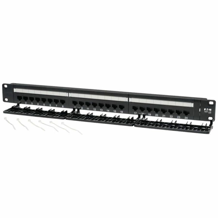 Eaton Tripp Lite Series 24-Port 1U Rack-Mount Cat6/Cat5 110 Patch Panel, 568B, RJ45 Ethernet, TAA — N252-024