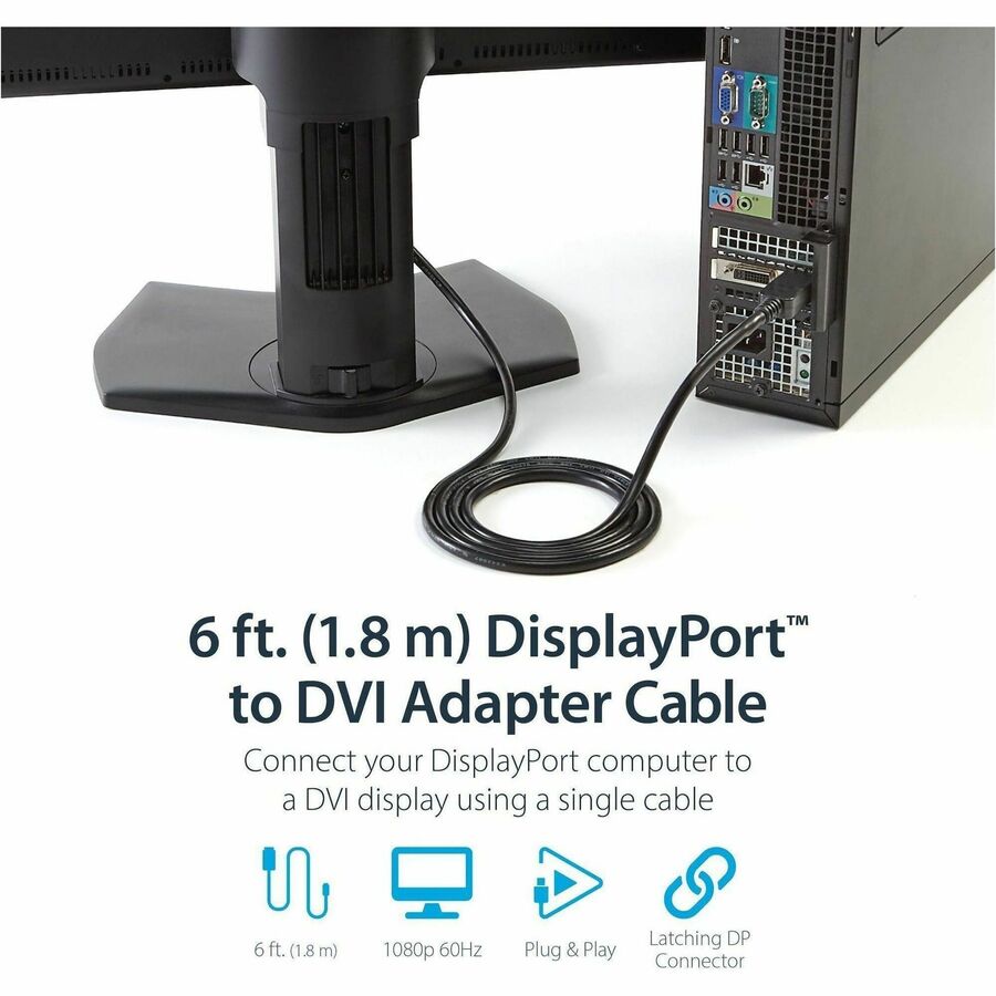 StarTech.com 6ft (1.8m) DisplayPort to DVI Cable, DisplayPort to DVI Adapter Cable, DP to DVI-D Converter, Replacement for DP2DVIMM6 — DP2DVI2MM6