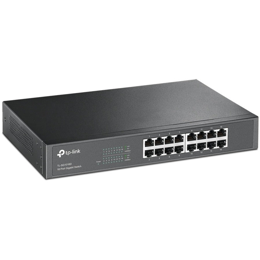 TP-LINK TL-SG1016D 10/100/1000Mbps 16-Port Gigabit 13-inch Rackmountable Switch, 32Gbps Capacity — TL-SG1016D