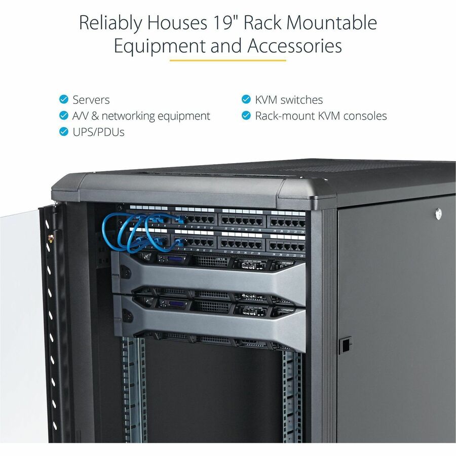StarTech.com 4-Post 25U Server Rack Cabinet, 19" Data Rack Cabinet for Computer / IT Equipment, Home Network Rack, Half Height Server Rack — RK2536BKF