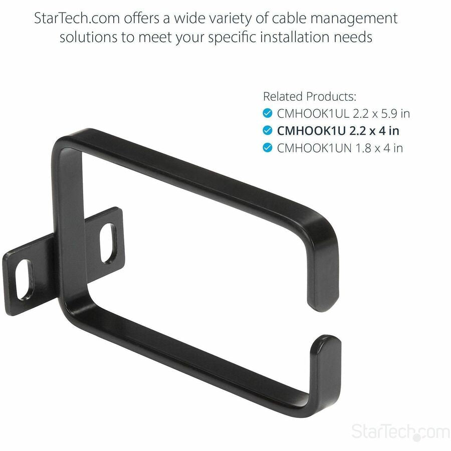 StarTech.com 1U Vertical Server Rack Cable Management D-Ring Hook - 2.2x3.9in (5.7x10cm) — CMHOOK1U