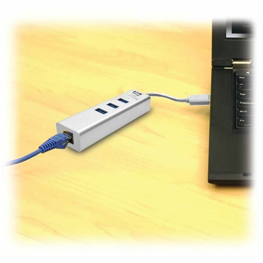 Eaton Tripp Lite Series USB to Gigabit Ethernet NIC Network Adapter with 3 Port USB 3.x (5Gbps) Hub — U336-U03-GB
