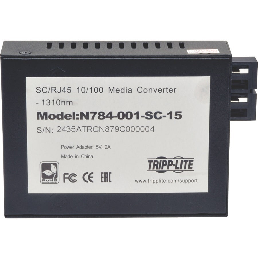 Tripp Lite by Eaton 10/100 UTP to Singlemode Fiber Media Converter RJ45 / SC 15km 1310nm — N784-001-SC-15