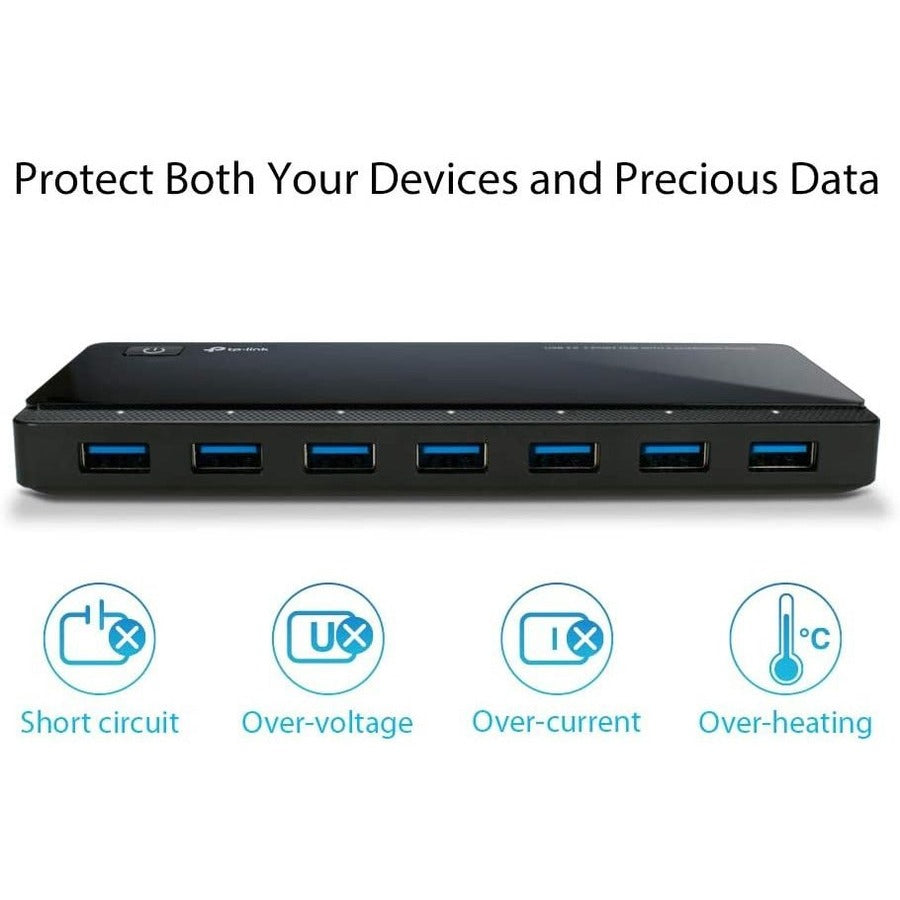 TP-Link UH720 - Powered USB Hub 3.0 with 7 USB 3.0 Data Ports and 2 Smart Charging USB Ports — UH720