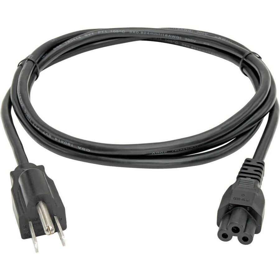 Eaton Tripp Lite Series 3-Slot Power Cord, NEMA 5-15P to C5 - Laptop/Notebook, 10A, 125V, 18 AWG, 3 ft. (0.91 m), Black — P013-003