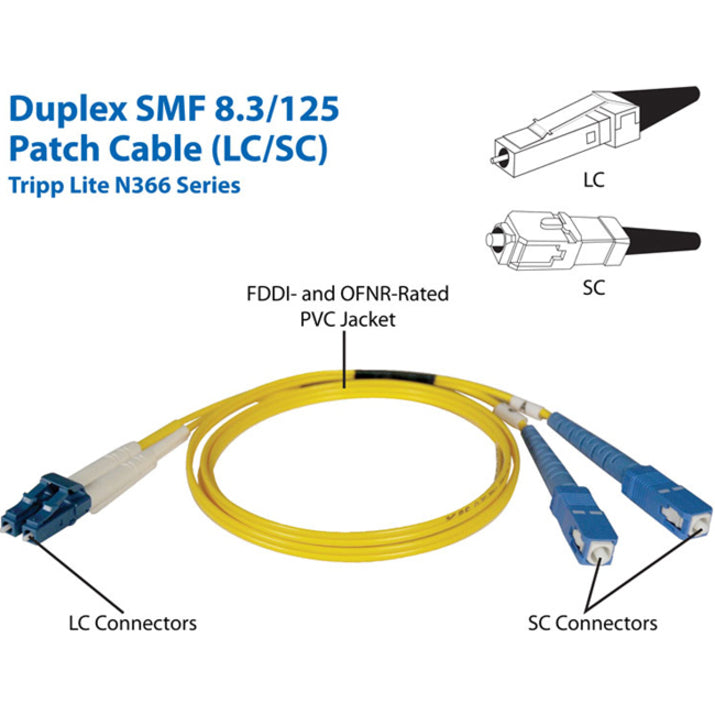 Eaton Tripp Lite Series Duplex Singlemode 9/125 Fiber Patch Cable (LC/SC), 1M (3 ft.) — N366-01M