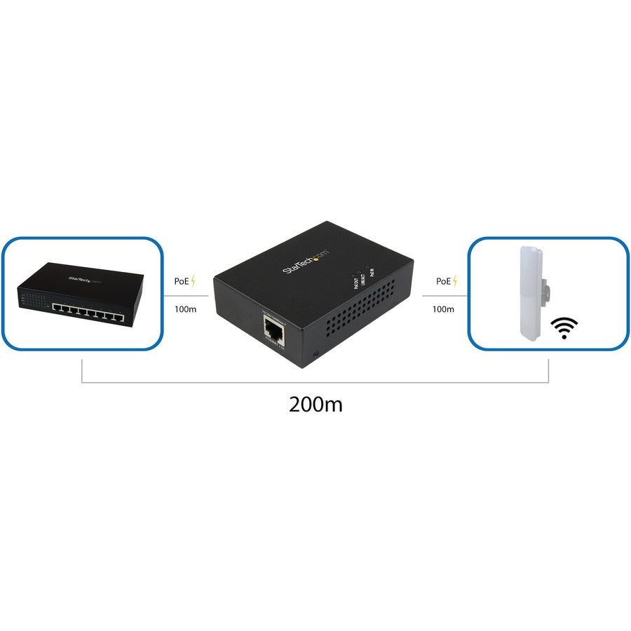 StarTech.com 1 Port Gigabit PoE+ Extender - 802.3at and 802.3af - 100 m (330 ft) - Power over Ethernet Extender - PoE Repeater Network Extender — POEEXT1GAT