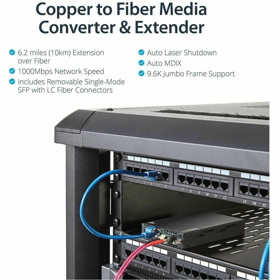 StarTech.com Gigabit Ethernet Copper-to-Fiber Media Converter - SM LC - 10 km - Ethernet Media Converter - GbE Converter — ET91000SM10