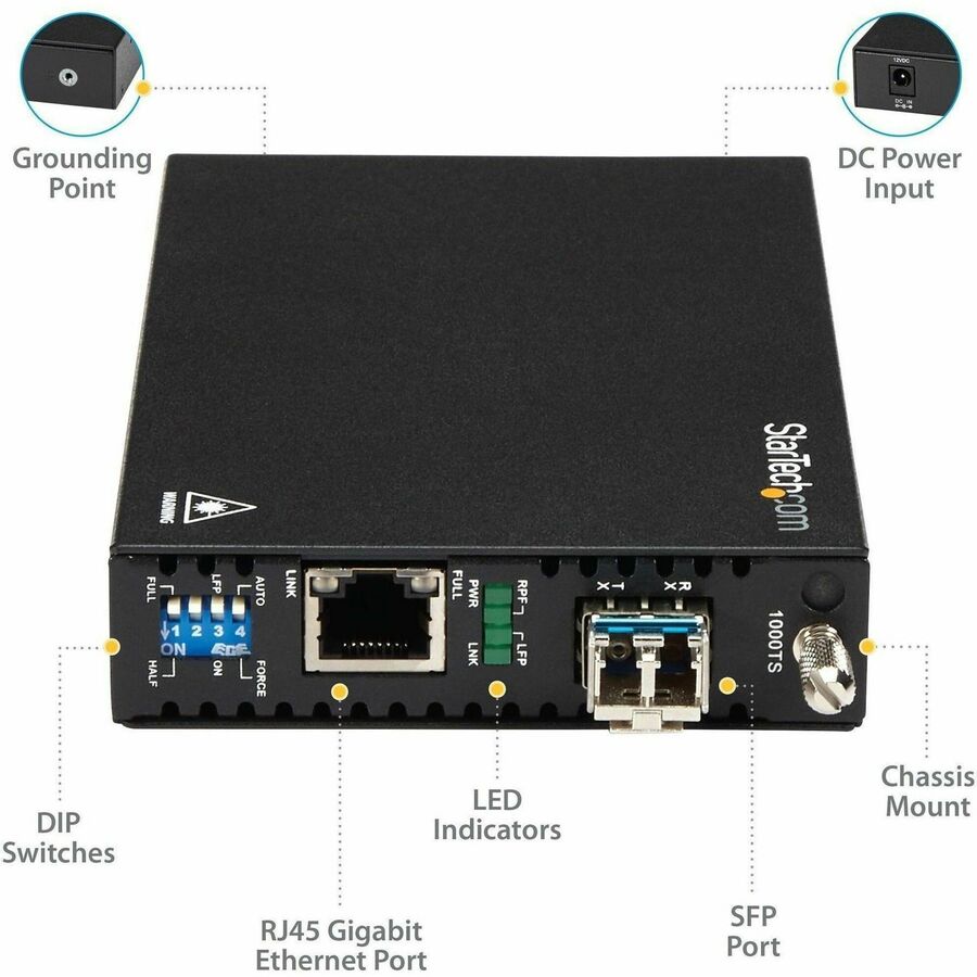 StarTech.com Gigabit Ethernet Copper-to-Fiber Media Converter - SM LC - 10 km - Ethernet Media Converter - GbE Converter — ET91000SM10