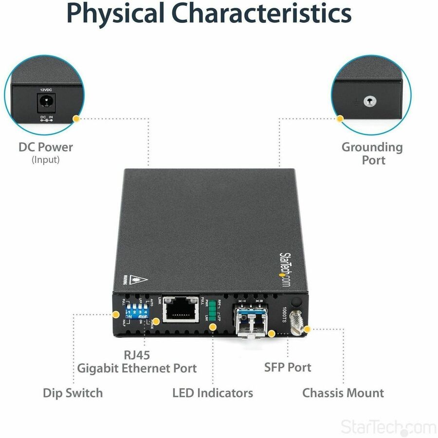 StarTech.com Gigabit Ethernet Copper-to-Fiber Media Converter - SM LC - 20 km - Ethernet Media Converter - GbE Converter — ET91000SM20