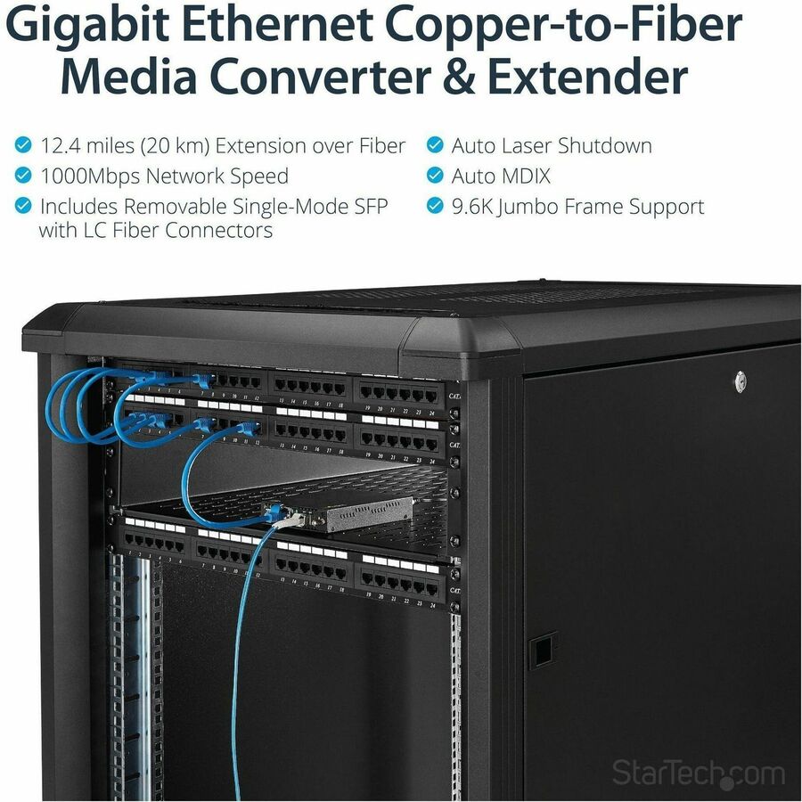 StarTech.com Gigabit Ethernet Copper-to-Fiber Media Converter - SM LC - 20 km - Ethernet Media Converter - GbE Converter — ET91000SM20
