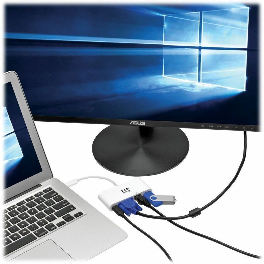 Eaton Tripp Lite Series USB-C Multiport Adapter, VGA, USB 3.x (5Gbps) Hub Port, Gigabit Ethernet and 60W PD Charging, White — U444-06N-VGU-C