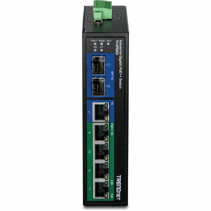 TRENDnet 6-Port Hardened Industrial Gigabit 10/100/1000 Mbps Ultra PoE DIN-Rail Switch; UPoE; IP30; DIN-Rail & Wall Mounts Included; Lifetime Protection; TI-UPG62