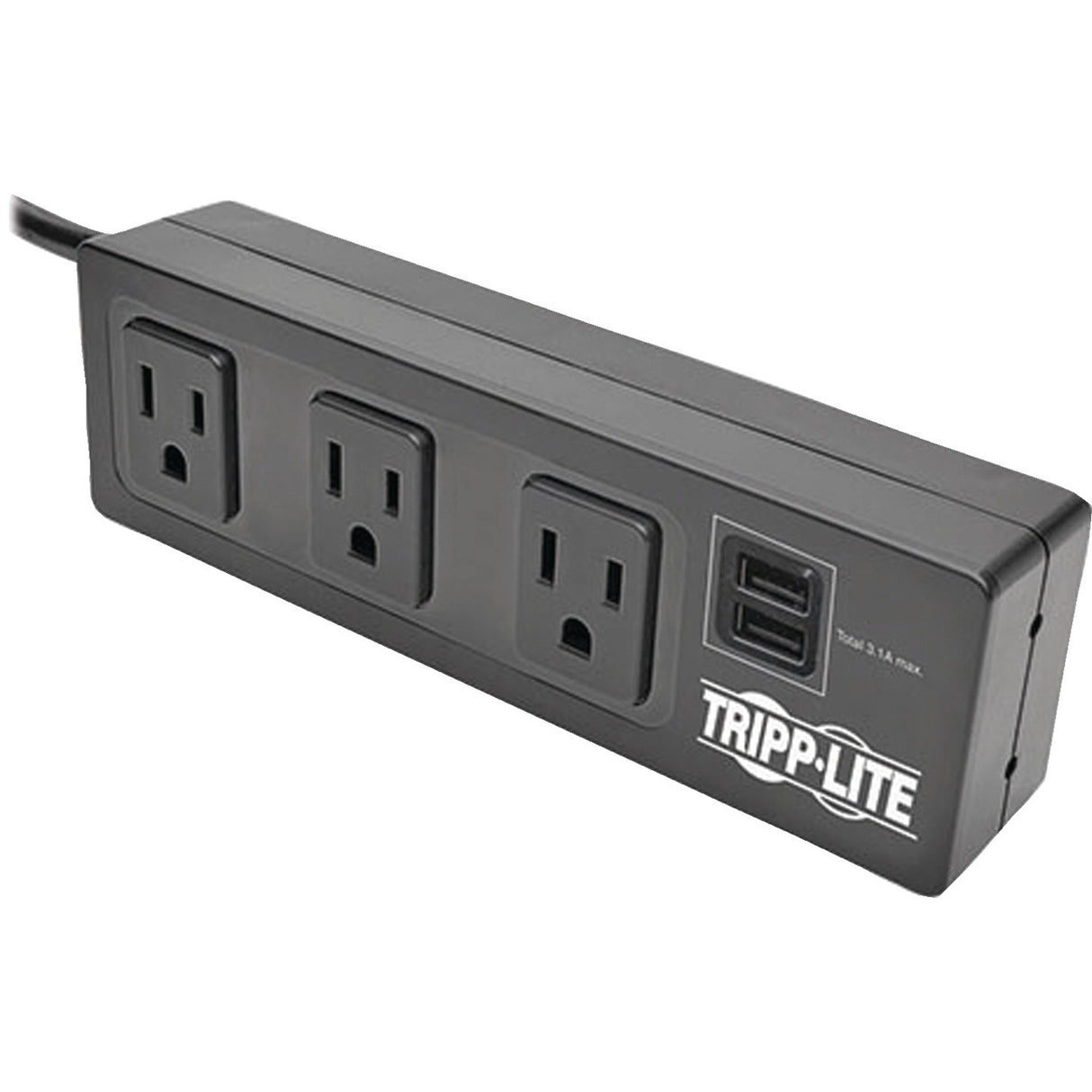 Tripp Lite by Eaton Protect It! 3-Outlet Surge Protector with Desk Clamp, 10 ft. Cord, 510 Joules, 2 USB Charging Ports, Black Housing — TLP310USBC