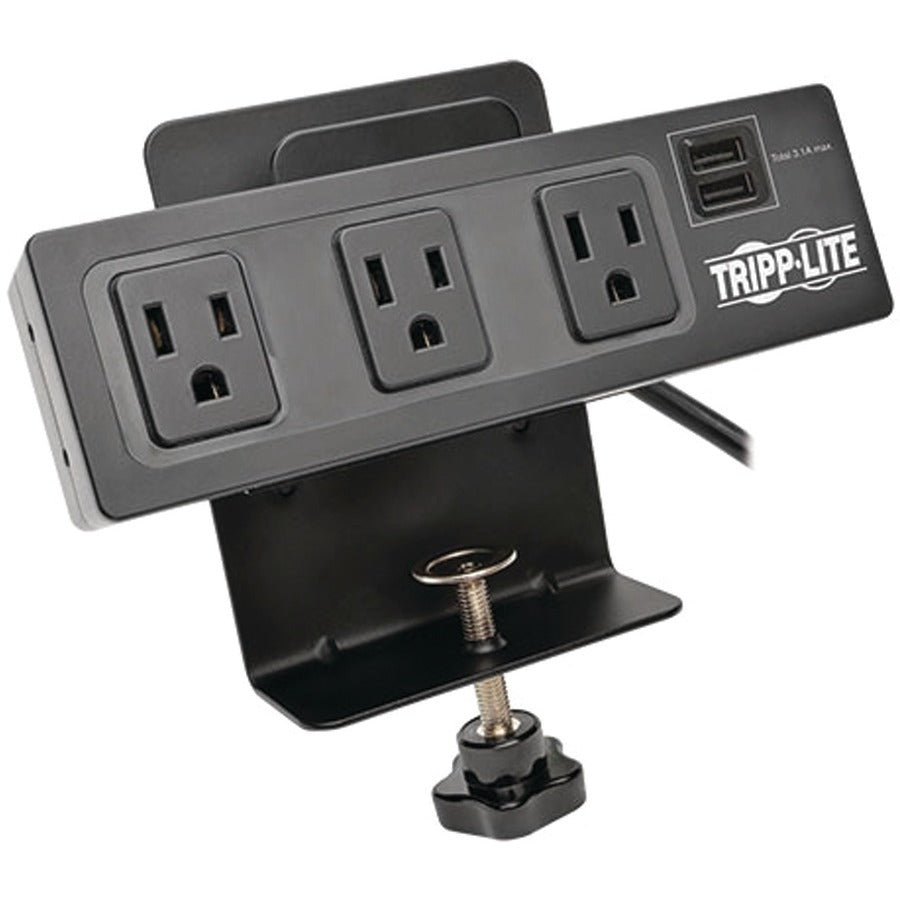 Tripp Lite by Eaton Protect It! 3-Outlet Surge Protector with Desk Clamp, 10 ft. Cord, 510 Joules, 2 USB Charging Ports, Black Housing — TLP310USBC
