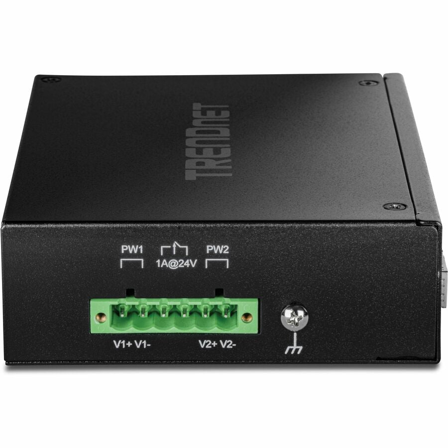 TRENDnet 6-Port Hardened Industrial Unmanaged Gigabit 10/100/1000Mbps DIN-Rail Switch, 4 x Gigabit PoE+ Ports, 2 x Dedicated SFP Slots, Lifetime Protection, Black, TI-PG62B
