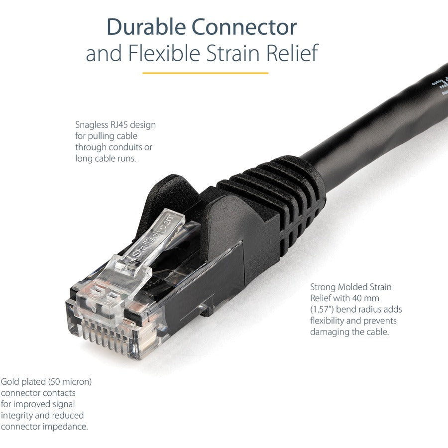 StarTech.com 1ft CAT6 Ethernet Cable - Black Snagless Gigabit - 100W PoE UTP 650MHz Category 6 Patch Cord UL Certified Wiring/TIA — N6PATCH1BK