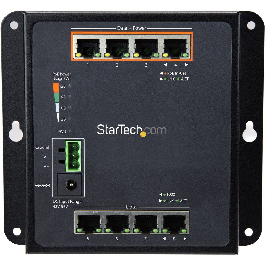 StarTech.com Industrial 8 Port Gigabit PoE Switch, 4 x PoE+ 30W, Power Over Ethernet GbE Layer/L2 Managed Network Switch -40C to +75C, TAA — IES81GPOEW