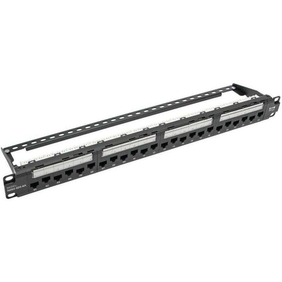 Eaton Tripp Lite Series 24-Port 1U Rack-Mount Cat6a 110 Patch Panel with Cable Management Bar, 110 Punchdown, RJ45, TAA — N252-024-6A