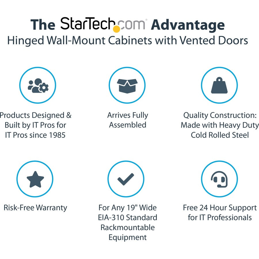 StarTech.com 4-Post 18U Wall Mount Network Cabinet, 19" Hinged Wall-Mounted Server Rack for Data / IT Equipment, Lockable Rack Enclosure — RK1820WALHM