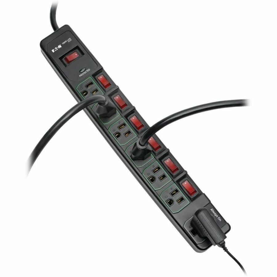 Tripp Lite by Eaton ECO-Surge 7-Outlet Surge Protector, 6 ft. (1.83 m) Cord, 1080 Joules, 6 Individually Controlled Outlets, Black Housing — TLP76MSGB