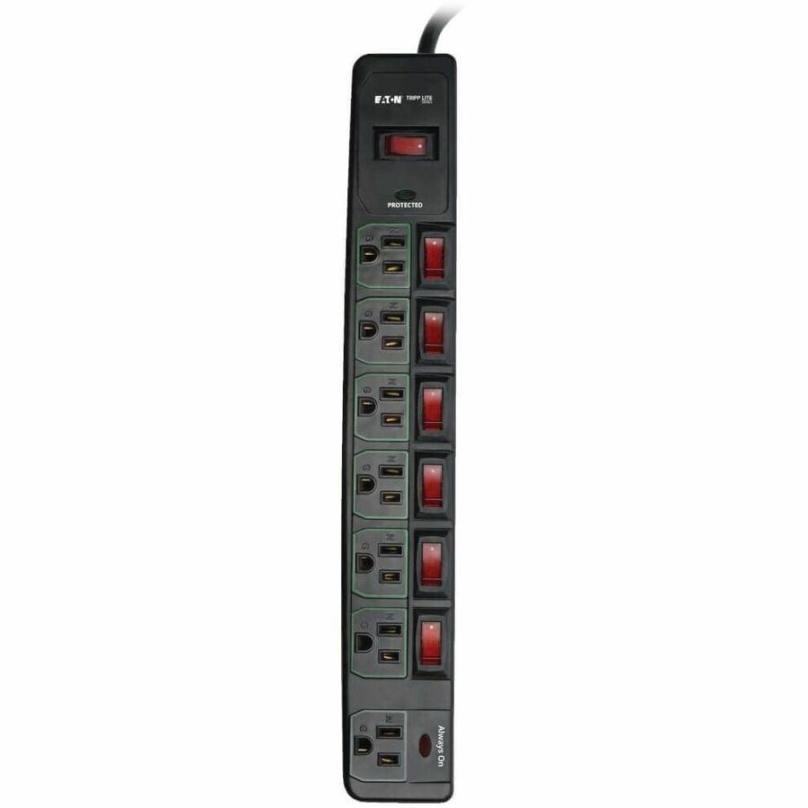 Tripp Lite by Eaton ECO-Surge 7-Outlet Surge Protector, 6 ft. (1.83 m) Cord, 1080 Joules, 6 Individually Controlled Outlets, Black Housing — TLP76MSGB