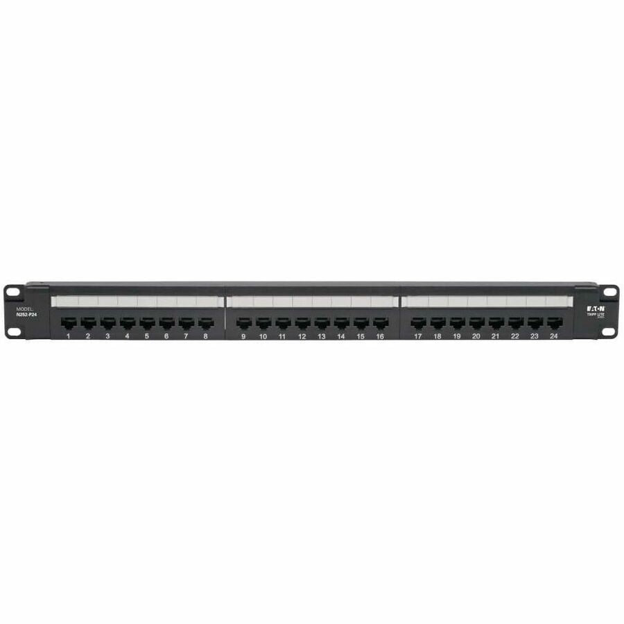 Eaton Tripp Lite Series 24-Port Cat6 Patch Panel - 4PPoE Compliant, 110/Krone, 568A/B, RJ45 Ethernet, 1U Rack-Mount, Black, TAA — N252-P24