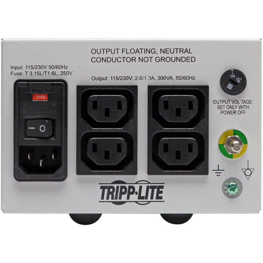 Tripp Lite by Eaton Isolator Series Dual-Voltage 115/230V 300W 60601-1 Medical-Grade Isolation Transformer, C14 Inlet, 4 C13 Outlets — IS300HGDV