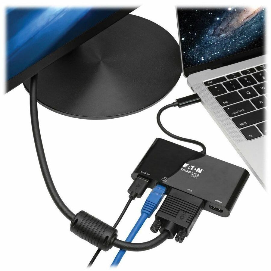 Eaton Tripp Lite Series USB-C Multiport Adapter - 4K HDMI, VGA, USB 3.x (5Gbps) Hub Port, GbE, HDCP, Black — U444-06N-HV4GUB