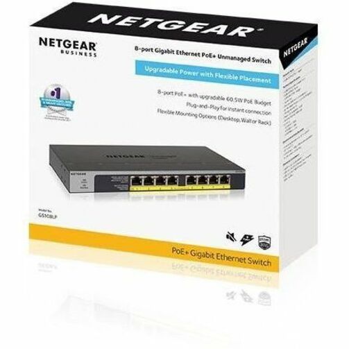 Netgear 8-Port PoE/PoE+ Gigabit Ethernet Unmanaged Switch (GS108LP) — GS108LP-100NAS