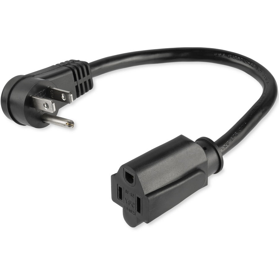 StarTech.com 1ft (0.3m) Power Extension Cord, Right Angle NEMA 5-15P to NEMA 5-15R, 13A 125V, 16AWG, Black, Outlet Extension Cable — PAC101R1