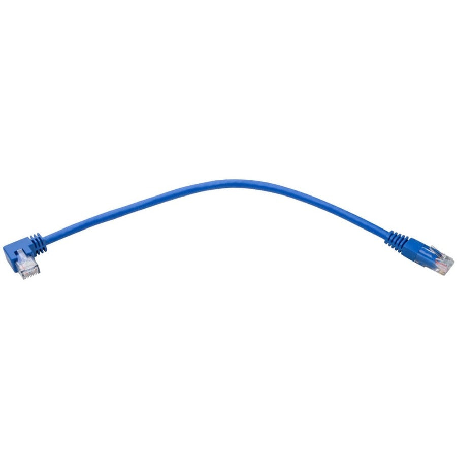 Eaton Tripp Lite Series Right-Angle Cat6 Gigabit Molded UTP Ethernet Cable (RJ45 Right-Angle M to RJ45 M), Blue, 1 ft. (0.31 m) — N204-001-BL-RA