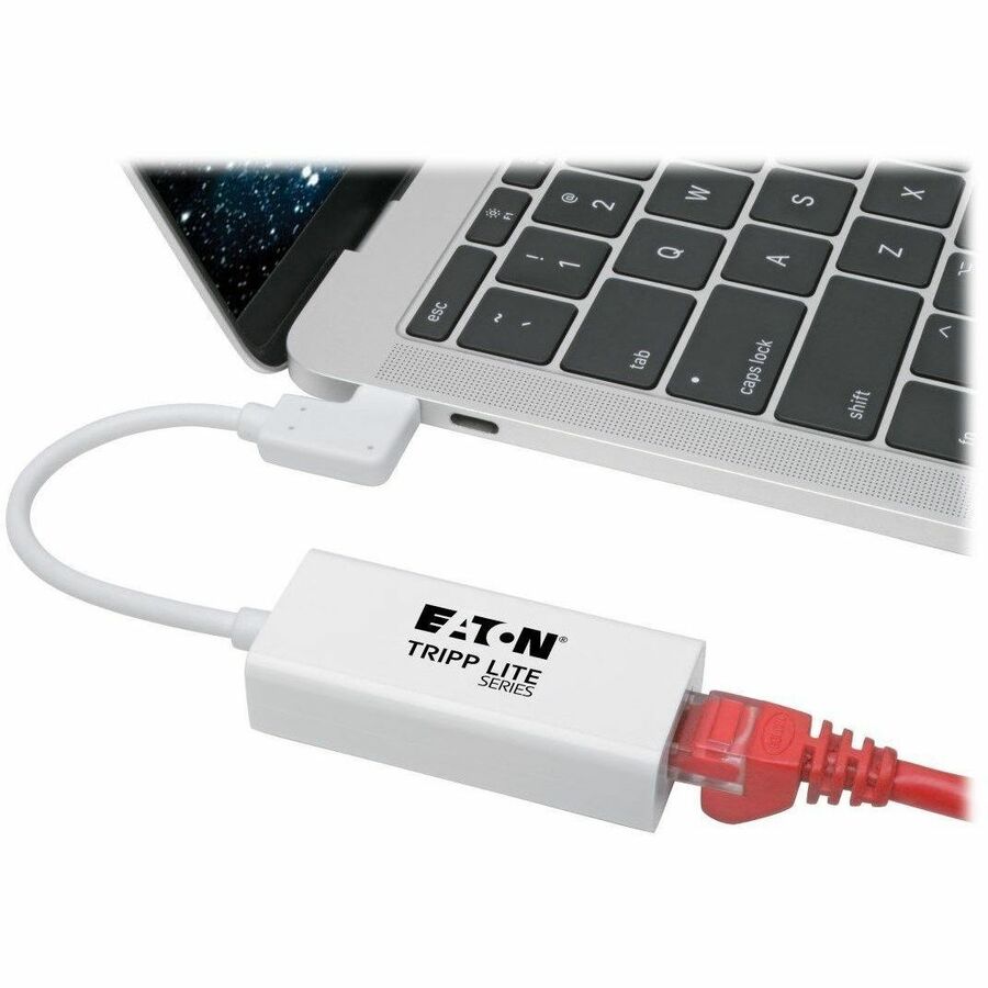 Eaton Tripp Lite Series USB-C to Gigabit Network Adapter with Right Angle USB-C, Thunderbolt 3 Compatibility - White — U436-06N-GBW-RA