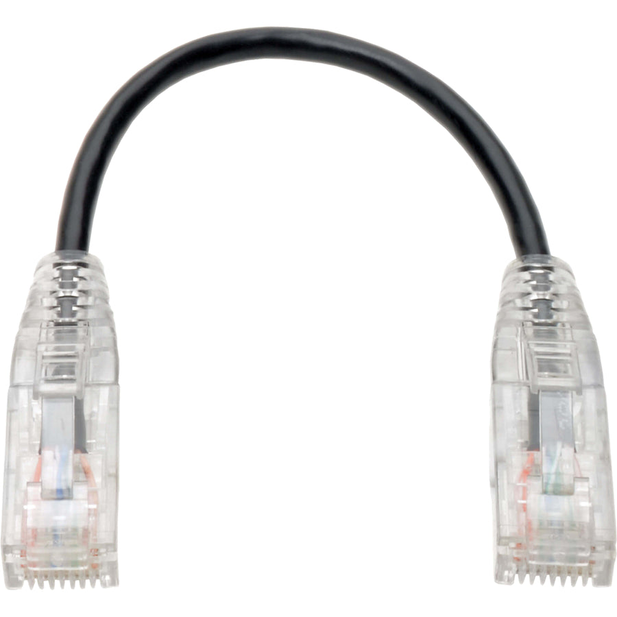 Eaton Tripp Lite Series Cat6 Gigabit Snagless Slim UTP Ethernet Cable (RJ45 M/M), PoE, Black, 8-in. (20.32 cm) — N201-S8N-BK