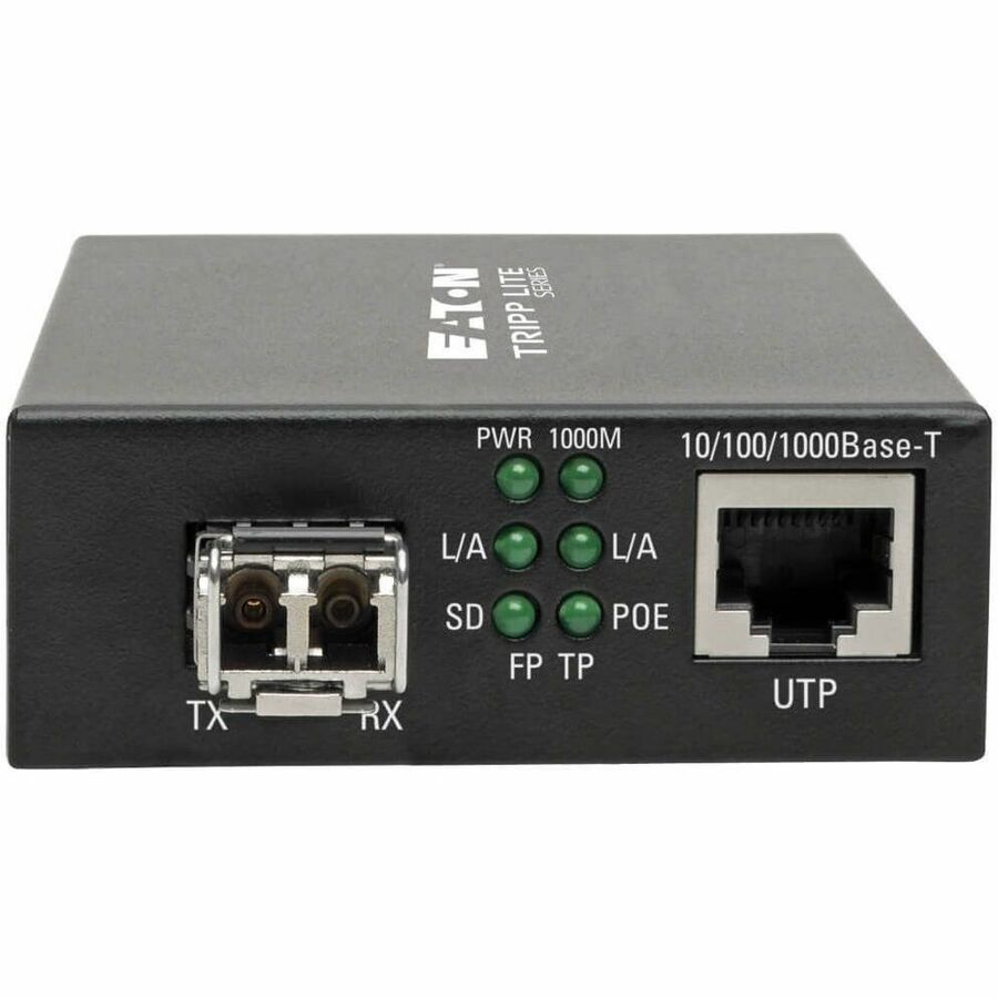 Eaton Tripp Lite Series Gigabit Multimode Fiber to Ethernet Media Converter, PoE+ - 10/100/1000 LC, 850 nm, 550M (1804.46 ft.) — N785-P01-LC-MM1