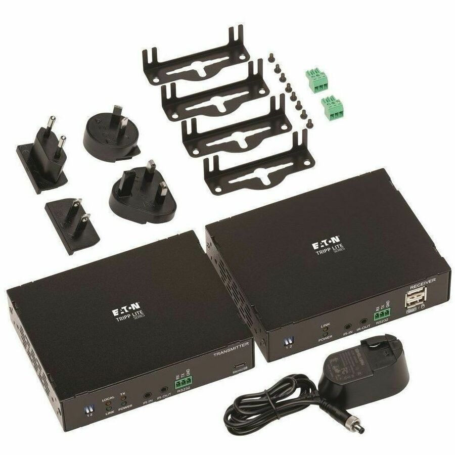 Eaton Tripp Lite Series HDMI over Fiber Extender Kit, Transmitter/Receiver, 4K 60 Hz, 4: 4: 4, RS-232, IR, Multimode LC, 985 ft. (300 m), TAA — B127F-1A1-MM-HH