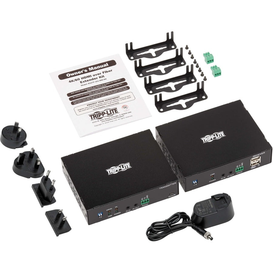 Eaton Tripp Lite Series HDMI over Fiber Extender Kit, Transmitter/Receiver, 4K 60 Hz, 4: 4: 4, RS-232, IR, Multimode LC, 985 ft. (300 m), TAA — B127F-1A1-MM-HH