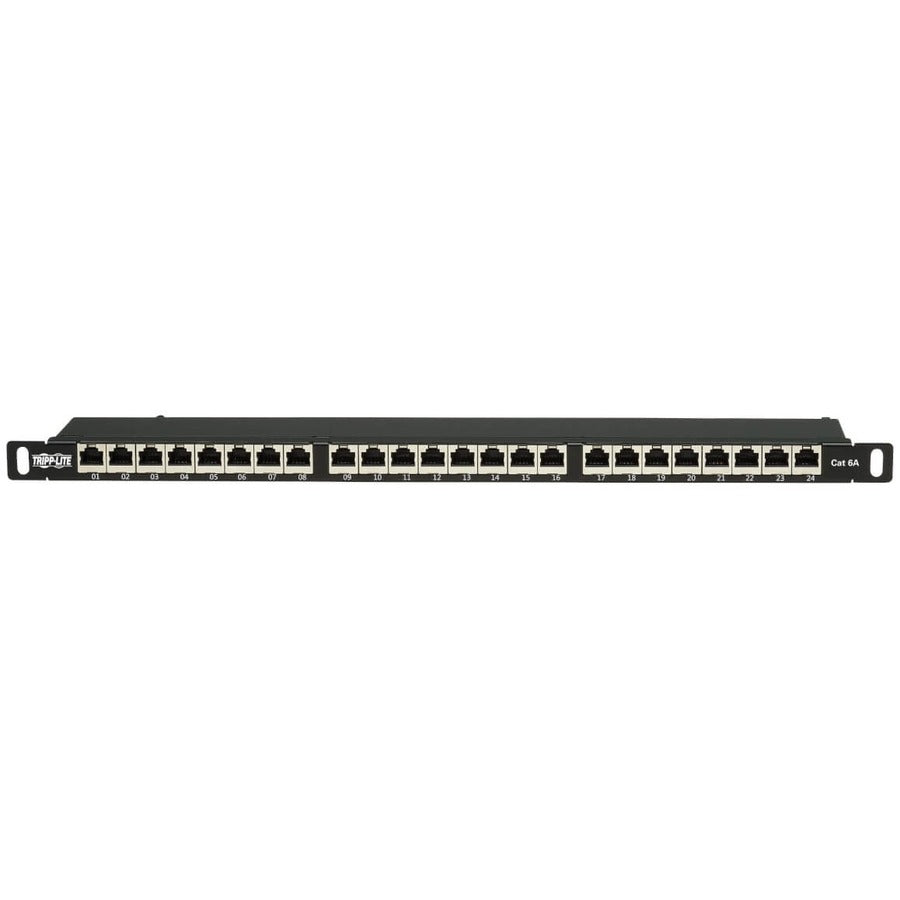 Tripp Lite by Eaton Cat6a 24-Port High-Density Shielded Patch Panel - Dual IDC, 568A/B, RJ45 Ethernet, 0.5U Rack-Mount — N252A-024-HUSHK