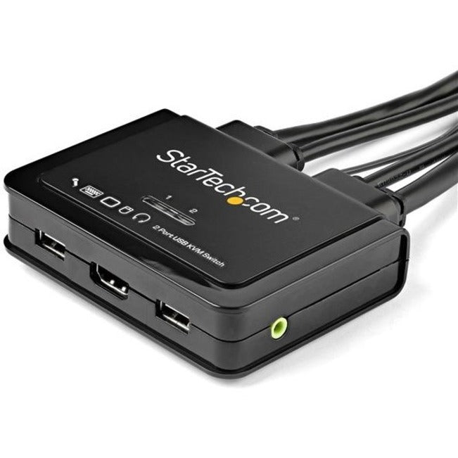 StarTech.com 2 Port HDMI KVM Switch - 4K 60Hz - Compact UHD HDMI USB KVM Switch with 4ft Cables & Audio - Bus Powered & Remote Switching — SV211HDUA4K