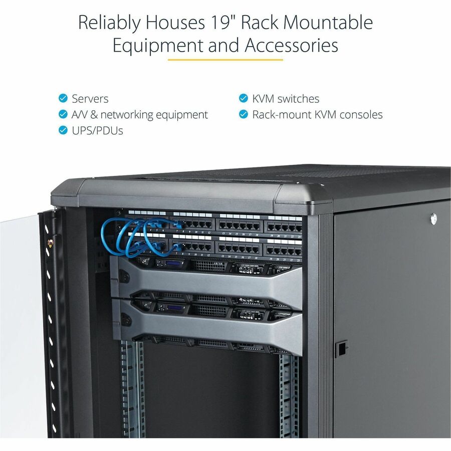 StarTech.com 4-Post 18U Server Rack Cabinet, 19" Data Rack Cabinet for Computer / IT Equipment, Home Network Rack, Half Height Server Rack — RK1836BKF