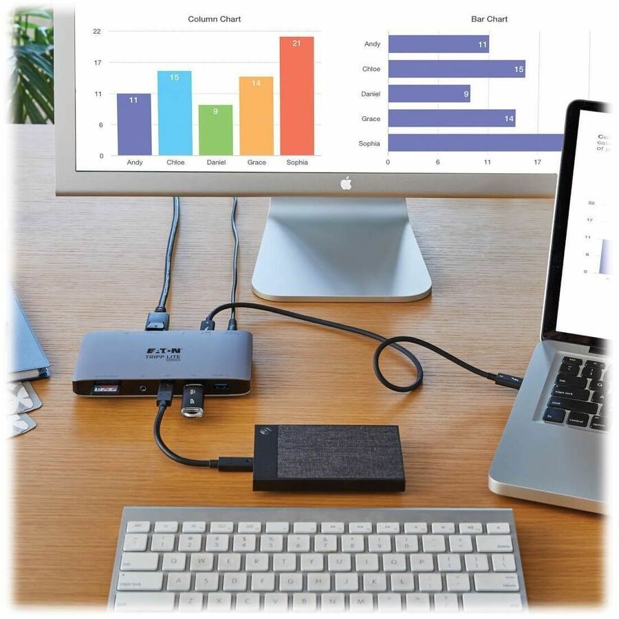 Tripp Lite by Eaton Thunderbolt 3 Dock w USB-C Compatibility, Dual Display - 8K DisplayPort, USB 3.2 Gen 2 10G, USB-A/C Hub, Memory Card, GbE, 60W Charging — MTB3-DOCK-03