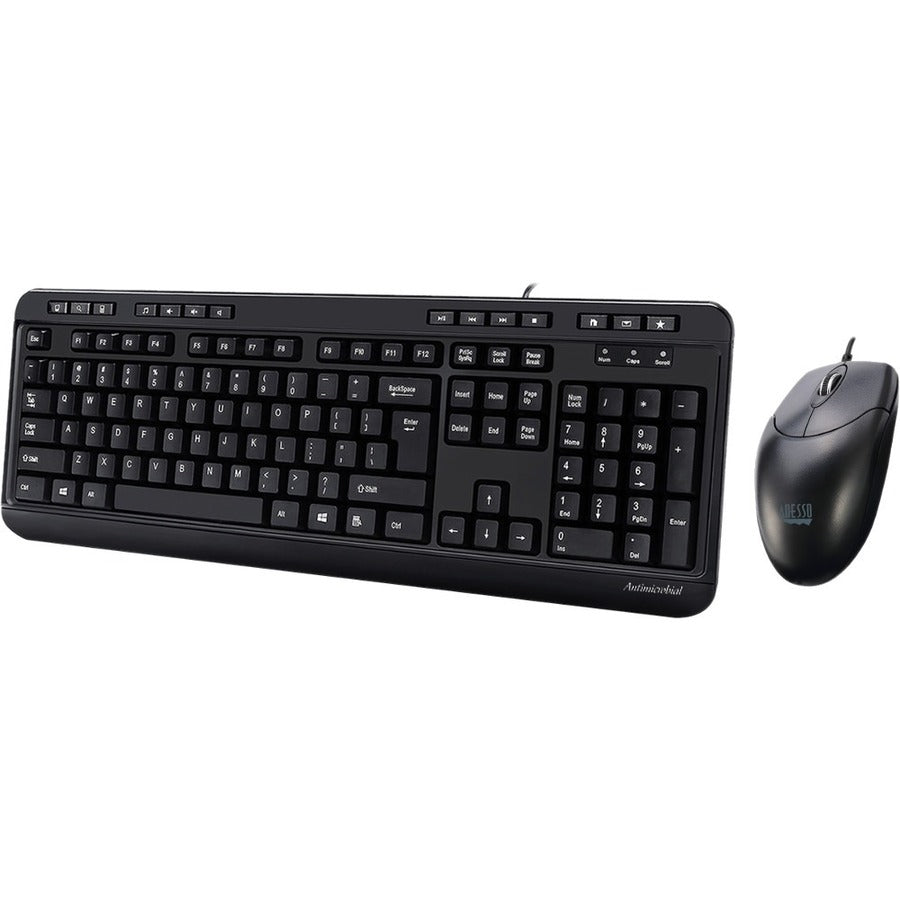 Adesso Antimicrobial Multimedia Desktop Keyboard and Mouse Combo — AKB-132CB