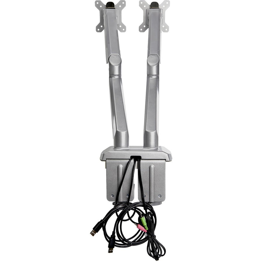 StarTech.com Desk Mount Dual Monitor Arm with USB & 3.5mm Audio, Desk Clamp Ergonomic VESA Mount for up to 32" (17.6lb/8kg) Displays — ARMSLIMDUOS